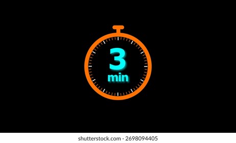 3 min clock illustration timer icon. timer 3 minutes countdown icon. motion graphic Clock 3 minute icon, blue background 4k illustration.