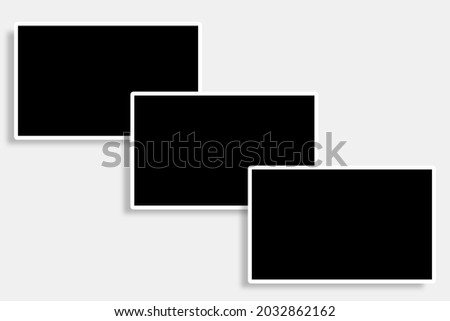 3 Rectangle photo frames in black and white colors with clean rectangular borders and oblique layout. Used as a collage template for your gallery pictures or photographs with a classic old look style