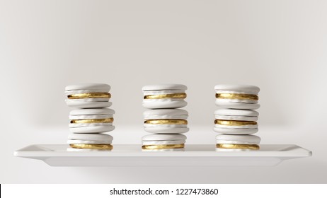 3 White And Gold Luxury Macrons Macaroon Towers 3d Illustration 3d Render