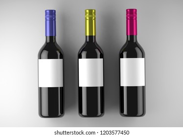 3 Wine Bottles Mock-Up on a white studio. 3d rendering. 