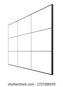 3 X 3 Video Wall MockUp. High Angle View Of A 12 TV Panels Isolated On A White Background. 3D Render.