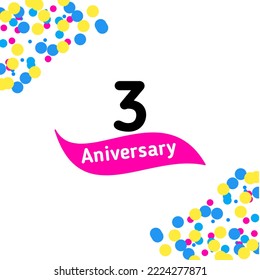 3 Years Aniversary Banner. Happy Anniversary Celebrating Number Of Day. Aniversary Gift Card Poster. Celebration Poster With White Background 