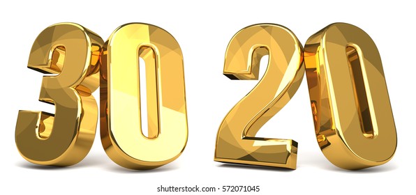 30 And 20 Golden 3d Render Symbol