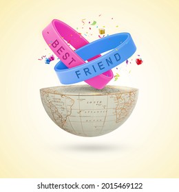 30 July, Friendship Day, World Friendship Day, International Friendship Day, Friendship Band Is On Half Earth, 3D Rendering