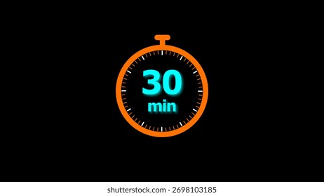 30 min clock illustration timer icon. timer 30 minutes countdown icon. motion graphic Clock 30 minute icon, blue background 4k illustration.