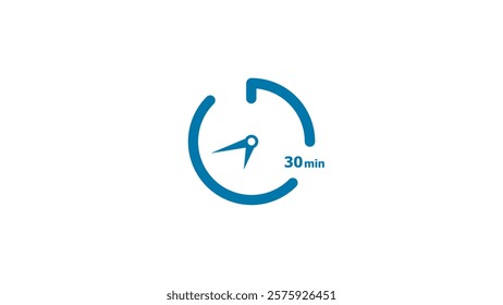 30 minute clock icon timer colorful 4k illustration. Abstract white background 4k illustration.