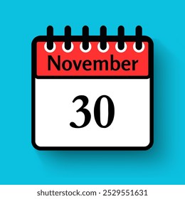 30 November. 30th november professional modern exclusive daily calendar design. Meeting schedule flat icon icon design. White,blue and red colour paper.  - Powered by Shutterstock