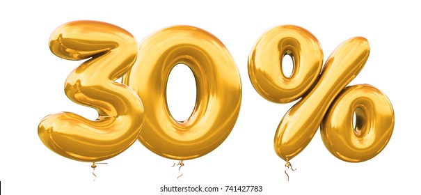 30% off discount promotion sale made of realistic 3d gold helium balloons. Illustration of balloon percent discount collection for your unique selling poster,banner ads ; Christmas, Xmas sale and more - Powered by Shutterstock