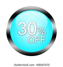 30 percent button isolated. 3d illustration
