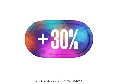 30 Percent Increase 3d Sign In Multicolor Isolated On White Background, 3d Illustration.