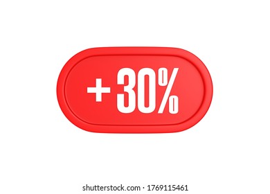 30 Percent Increase 3d Sign In Red Color Isolated On White Background, 3d Illustration.