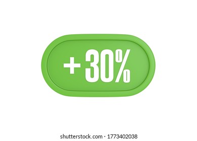 30 Percent Increase 3d Sign In Light Green Color Isolated On White Background, 3d Illustration.