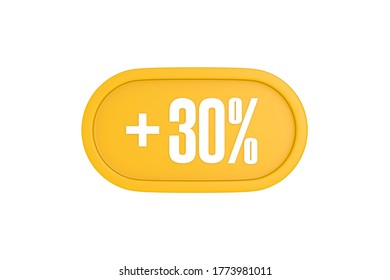 30 Percent Increase 3d Sign In Yellow Color Isolated On White Background, 3d Illustration.