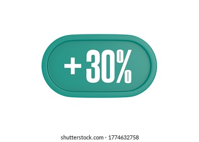 30 Percent Increase 3d Sign In Teal Color Isolated On White Background, 3d Illustration.