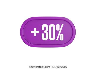 30 Percent Increase 3d Sign In Purple Color Isolated On White Background, 3d Illustration.