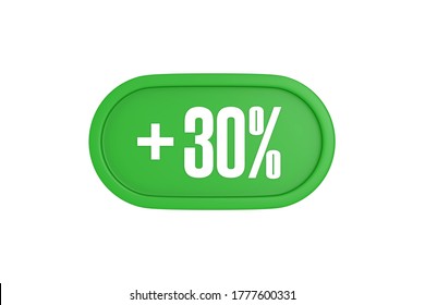 30 Percent Increase 3d Sign In Green Color Isolated On White Background, 3d Illustration.