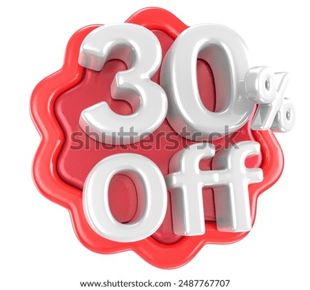 30 percent off 3d rendering Sale discount price label With White Background