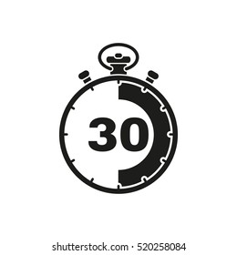 The 30 Seconds, Minutes Stopwatch Icon. Clock And Watch, Timer, Countdown Symbol. UI. Web. Logo Sign Flat Design App Stock 