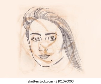 30 Year Old Drawing Style Lady Stock Illustration 2101090003