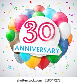 30 Years Anniversary Celebration Background Balloons Stock Illustration ...