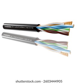 301-902 Evolution XPC CAT5E PE EXTERNAL network cable. The cable is designed for high-speed data transmission, making it ideal for networking, telecommunications, and structured cabling systems.
