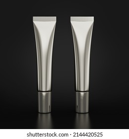 30ml empty Cosmetics Tubes Cosmetic Silver blank tube isolated on black background 3d illustration 