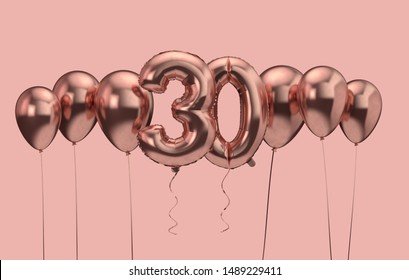 30th Birthday Pink Balloon Background. Happy Birthday. 3D Rendering