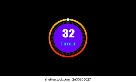 32 seconds digital clock countdown timer illustration. 3d countdown timer illustration, inside a 3d yellow and red circle on black background emergency timer countdown illustration.