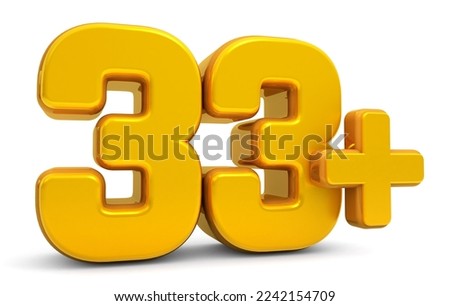 33 million Plus Views. 33 plus 3d isolated on white background. 33 million Plus followers. 3d rendering	