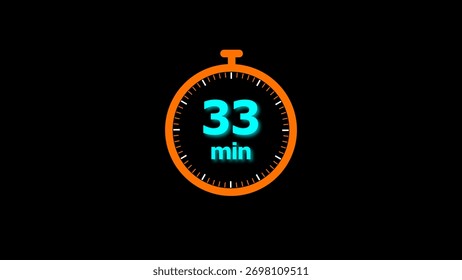 33 min clock illustration timer icon. timer 33 minutes countdown icon. motion graphic Clock 33 minute icon, blue background 4k illustration.