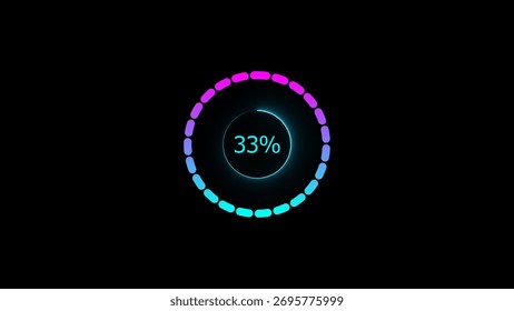 33% neon circle loading bar illustration. a modern red color neon loading illustration. on a black background. and creating a stunning 4k illustration.