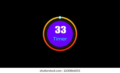 33 seconds digital clock countdown timer illustration. 3d countdown timer illustration, inside a 3d yellow and red circle on black background emergency timer countdown illustration.