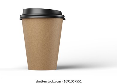 330 Ml Blank Disposable Brown Kraft Paper Coffee Cup Isolated On White Background, 3d Rendering Mock Up.