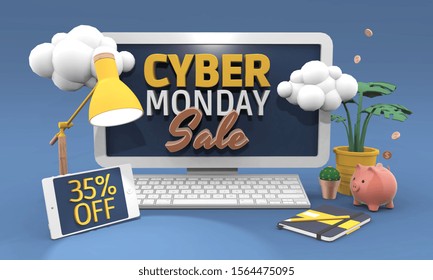 35% thirty five percent off - Cyber monday sale 3D illustration in cartoon style. - Powered by Shutterstock