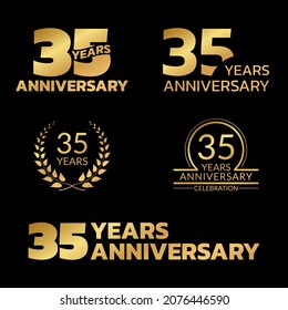 35 Years Anniversary Icon Or Logo Set. 35th Birthday Celebration Badge Or Label For Invitation Card, Jubilee Design. 