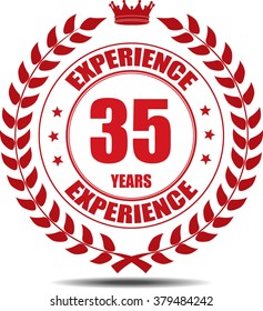 35 Years Experience Label, Sticker Or Icon Isolated On White Background.