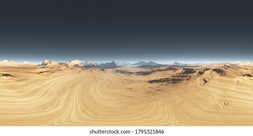 360 Degree Desert Landscape. Equirectangular Projection, Environment Map, HDRI Spherical Panorama. 3d Illustration