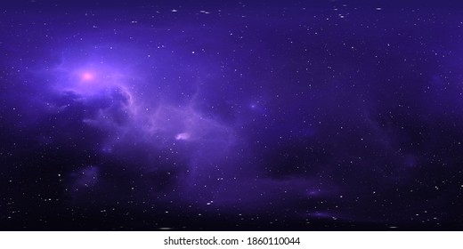 360 Degree Equirectangular Projection Space Background With Nebula And Stars, Environment Map. HDRI Spherical Panorama. 3d Illustration