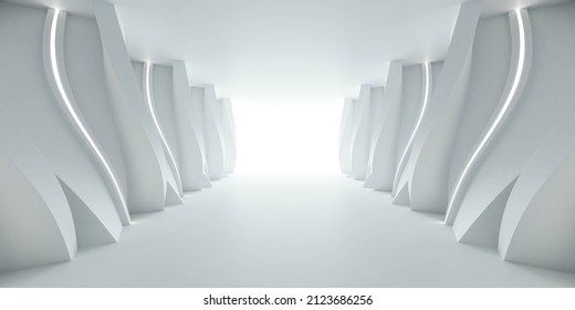 360 Degree Full Panorama Environment Map Of White Abstract Basement Tunnel Interior 3d Render Illustration