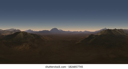 360 Degree Night Desert Landscape. Equirectangular Projection, Environment Map, HDRI Spherical Panorama. 3d Illustration