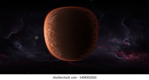 360 Degree Outer Space Panorama With Planet Mars, Environment HDRI Map. Equirectangular Spherical Projection. Martian Landscape, 3d Rendering