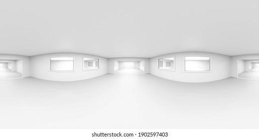 360 degree panorama of white laboratory building interior 3d render illustration