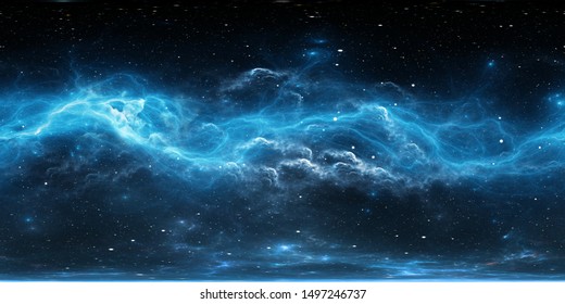 360-градусный космический фон с туманностью и звездами, равнопрямоугольная проекция, карта окружающей среды. Сферическая панорама HDRI. 3d иллюстрация