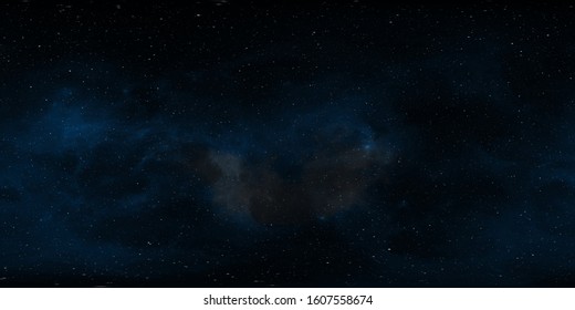 360 Degree Space Background With Nebula And Stars, Equirectangular Projection, Environment Map. HDRI Spherical Panorama. 3d Illustration