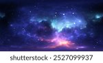 360 degree space nebula. Giant interstellar cloud with stars, equirectangular projection, environment map. Spherical panorama. 3d illustration