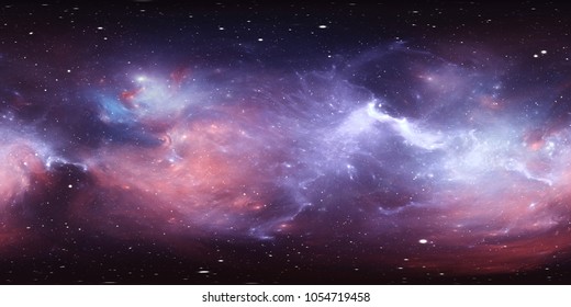Панорама космической туманности 360 градусов, равнопрямоугольная проекция, карта среды. Сферическая панорама HDRI. Пространство фон с туманностью и звездами. 3d иллюстрация
