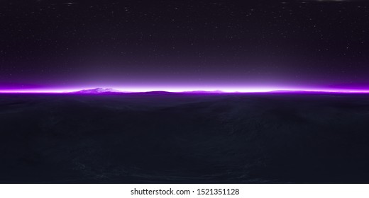 360 degree starry night sky texture, night alien desert landscape. Equirectangular projection, environment map, HDRI spherical panorama. 3d illustration
