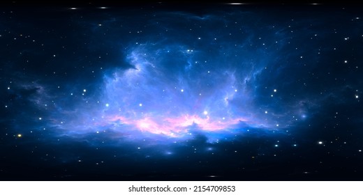 360 degree stellar system and glowing nebula. Panorama, environment 360 HDRI map. Equirectangular projection, spherical panorama. 3d rendering