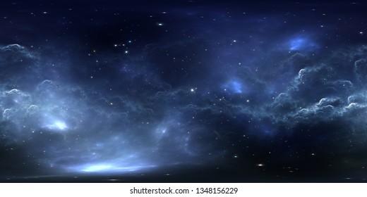 360 degree stellar system and nebula. Panorama, environment 360 HDRI map. Equirectangular projection, spherical panorama. 3d illustration