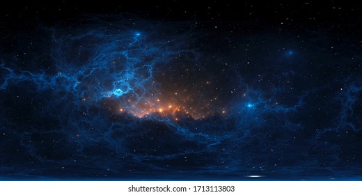 360 degree stellar system and nebula. Panorama, environment 360° HDRI map. Equirectangular projection, spherical panorama. 3d illustration